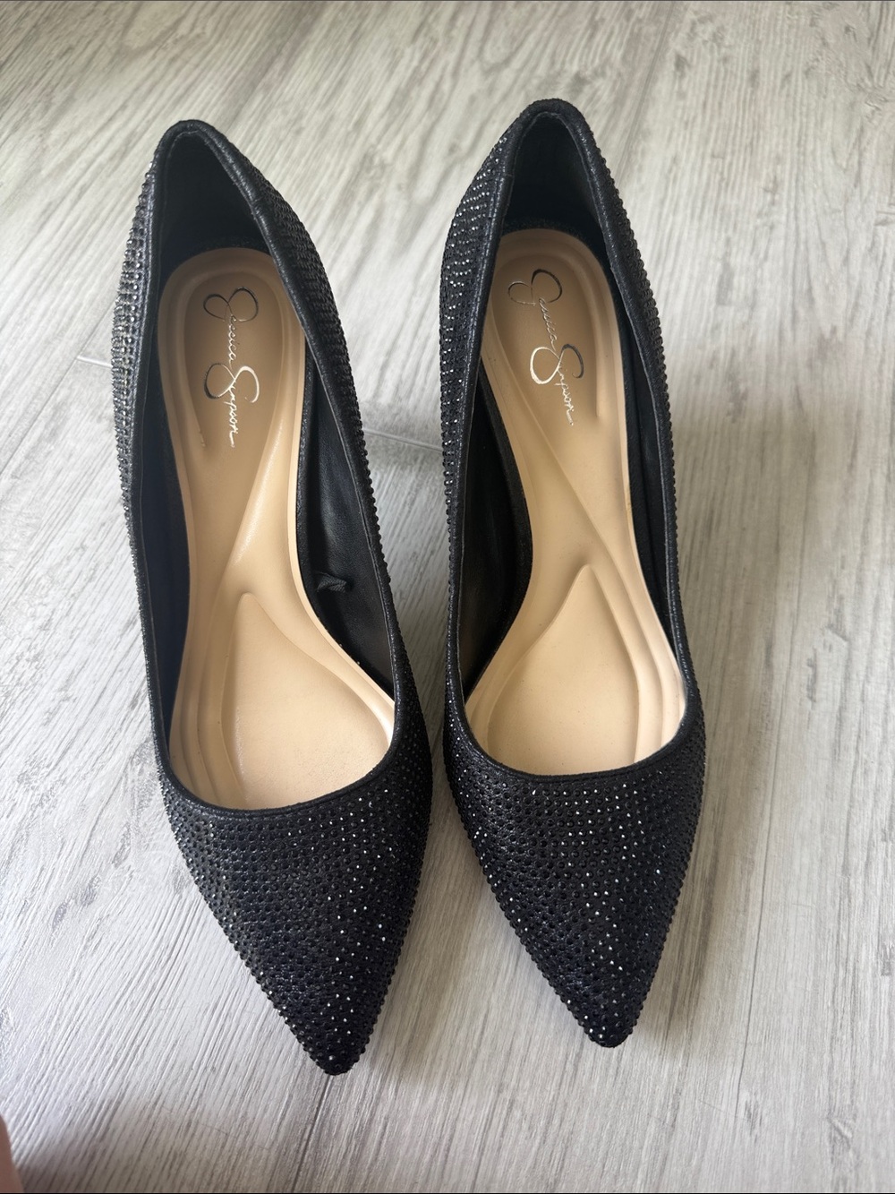 Jessica Simpson Black Rhinestone Pointed-Toe Stiletto Heels
